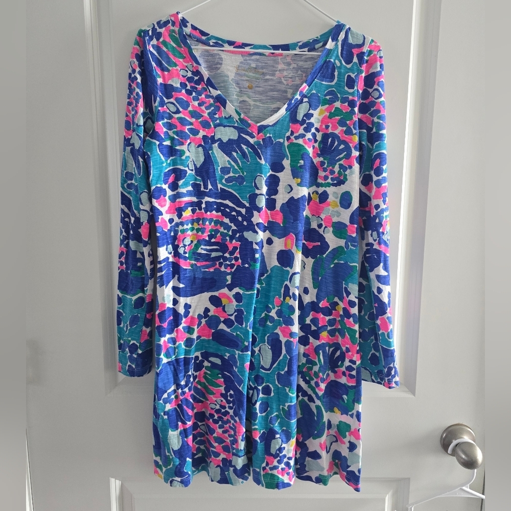 Lilly Pulitzer Christie Cotton Modal Blue Pink Multicolor Printed Dress